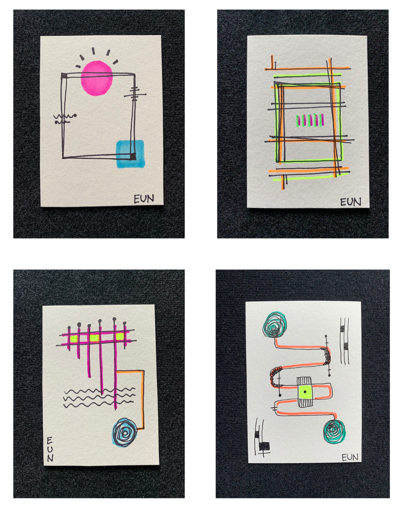 Original ACEO Abstract Contemporary Paintings by EUN Signed OOAK 4-Piece Set