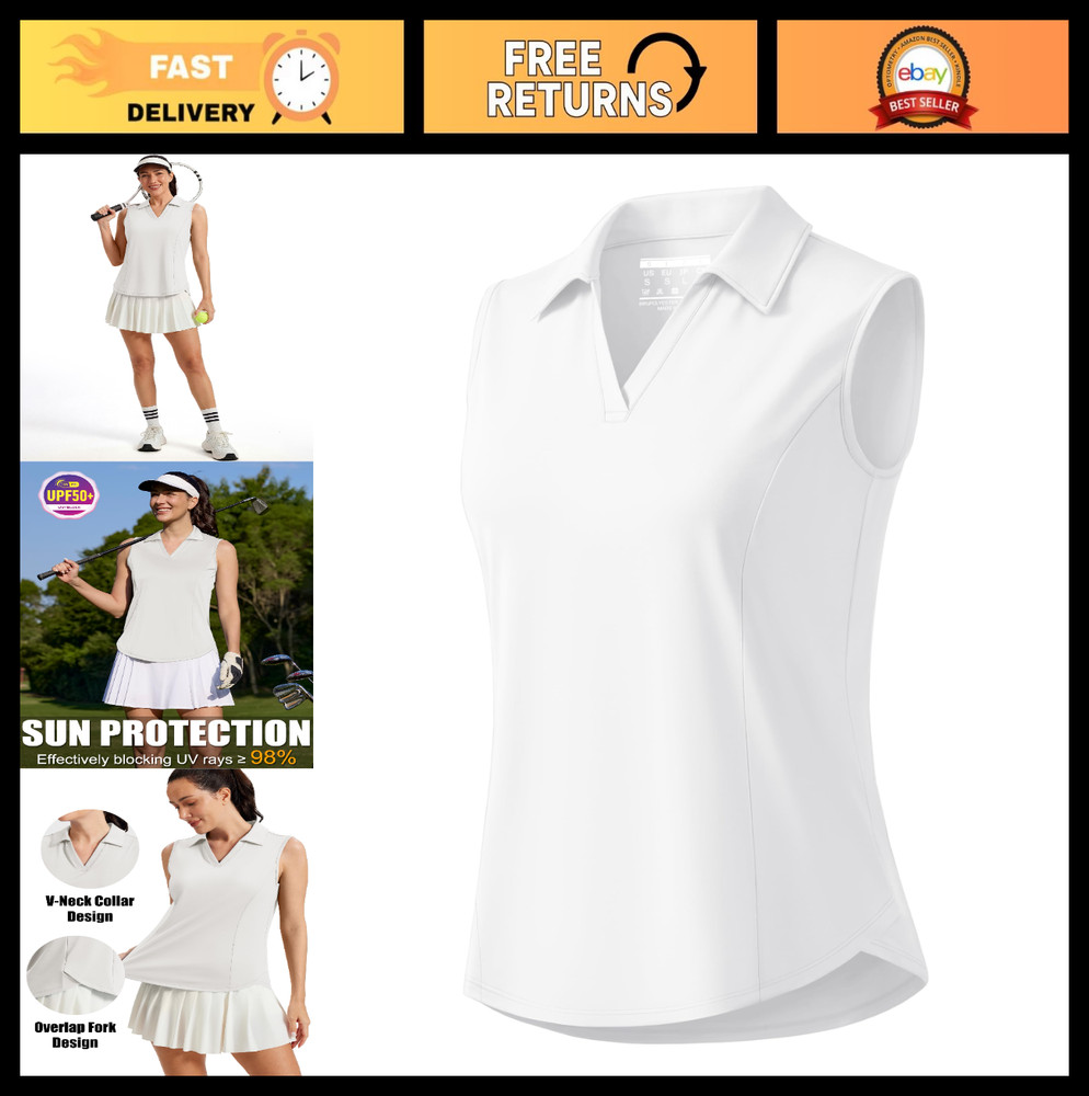 Women's Sleeveless Golf Polo Shirt V-Neck, UPF 50+, Quick Dry Tennis Tank Top