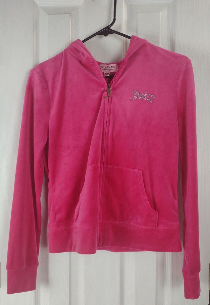 Juicy Couture Velour Zip-up Hoodie Pink Women's  Vtg Size Small Rhinestone Logo