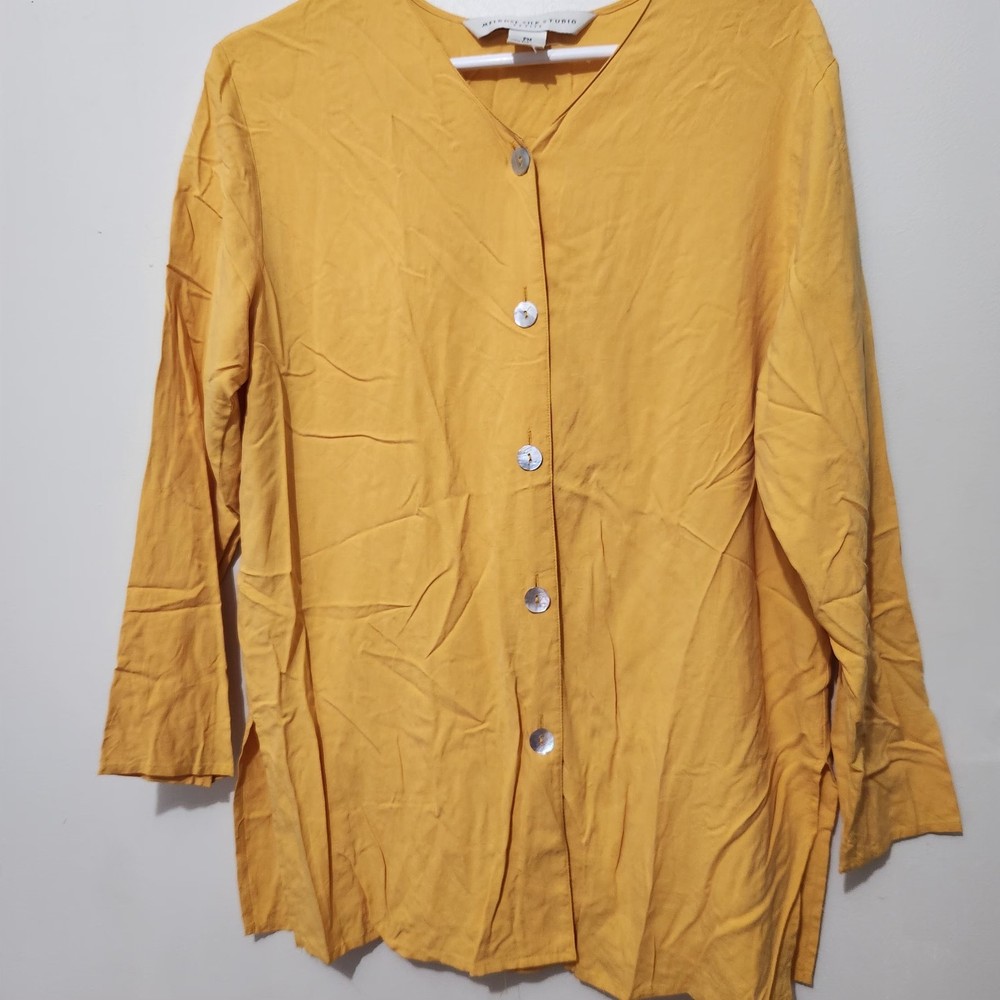 Melrose Silk Studio Button Down Top Yellow 100% Silk  Size Petite Medium