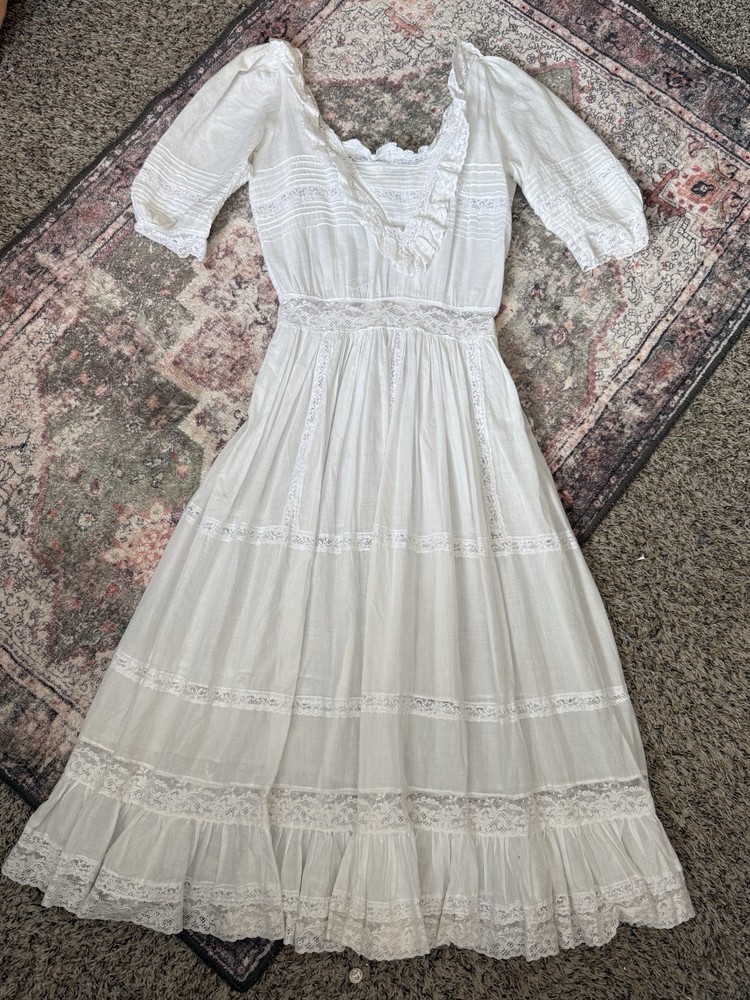 RARE Agneta Eckemyr White Cotton Dress With Lace! Size Small/ Medium