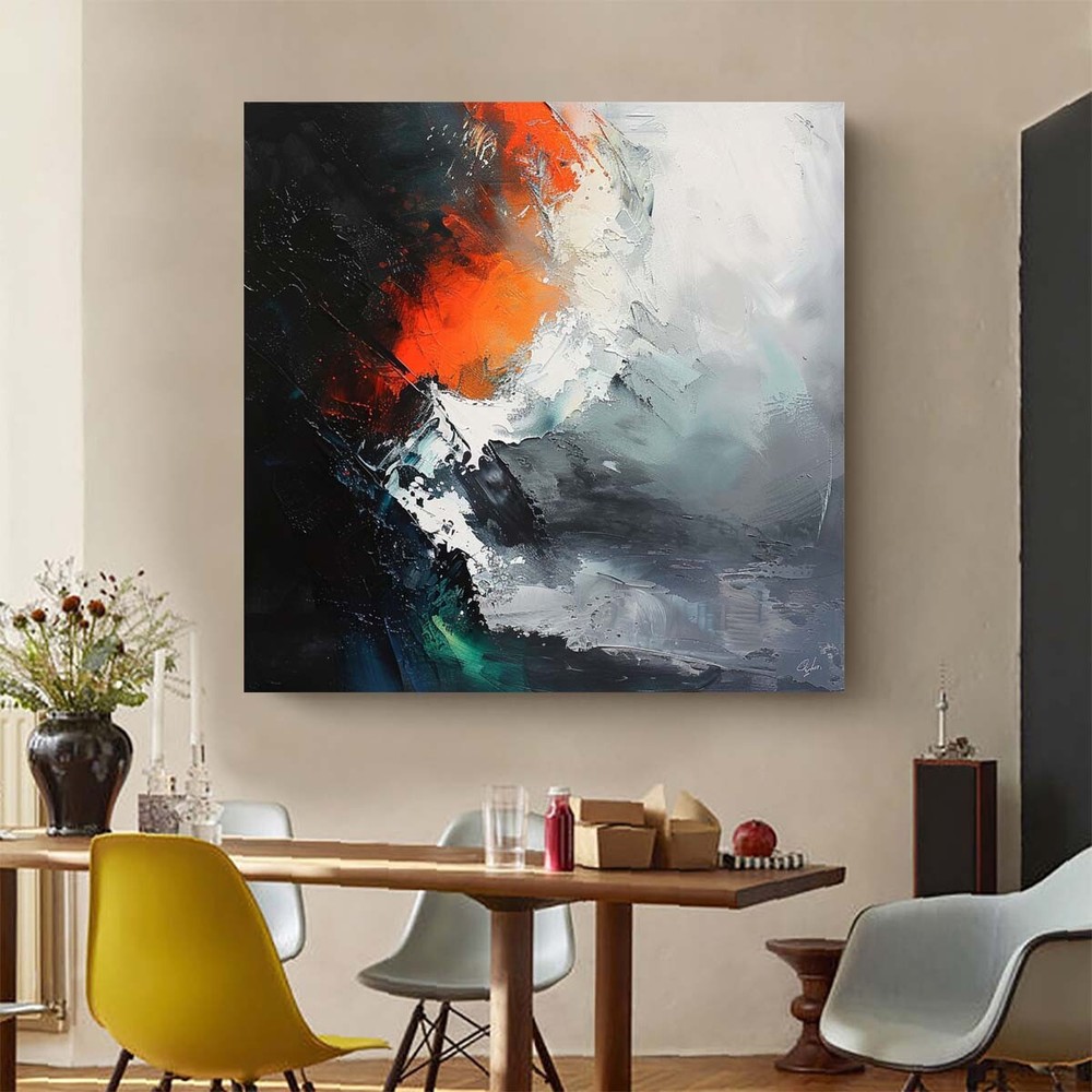 Gray Seaview Modern Abstract Oil Painting on canvsa Living Room Handmade black