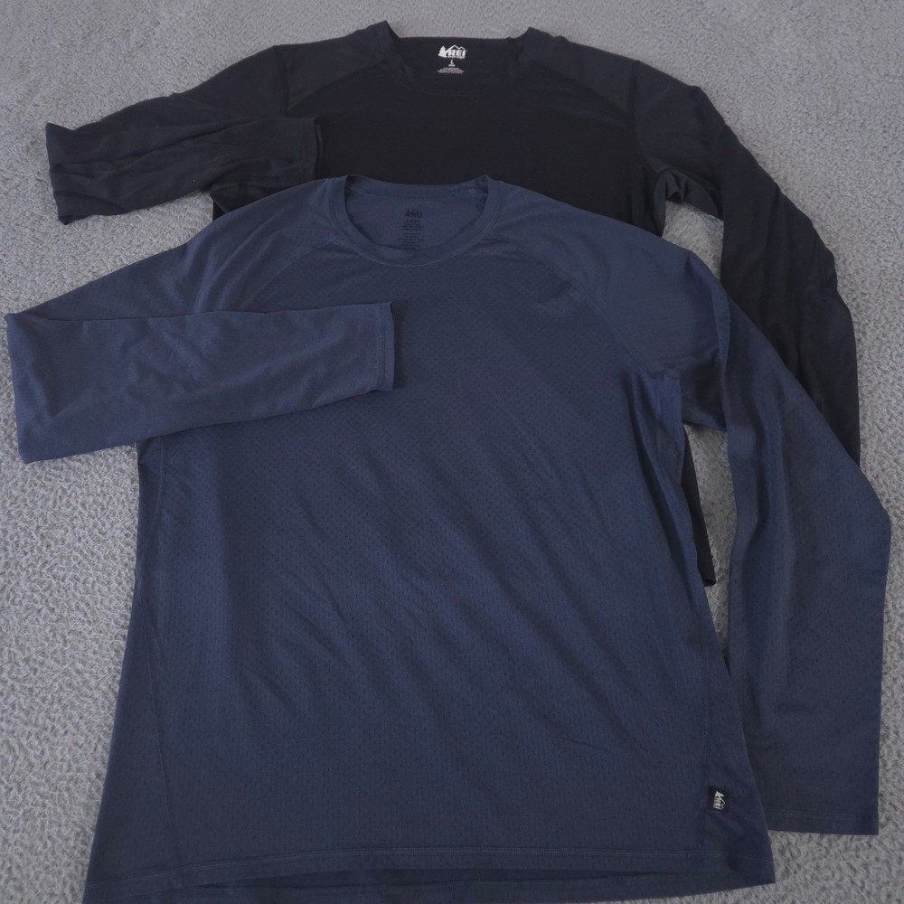 LOT OF 2 REI Co-op Shirt Men L Black Blue Lightweight Base Layer Performance Top