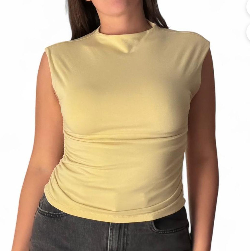 ABERCROMBIE & FITCH Modal Blend HIGH NECK PALOMA TANK TOP Ruched Sides Yellow M