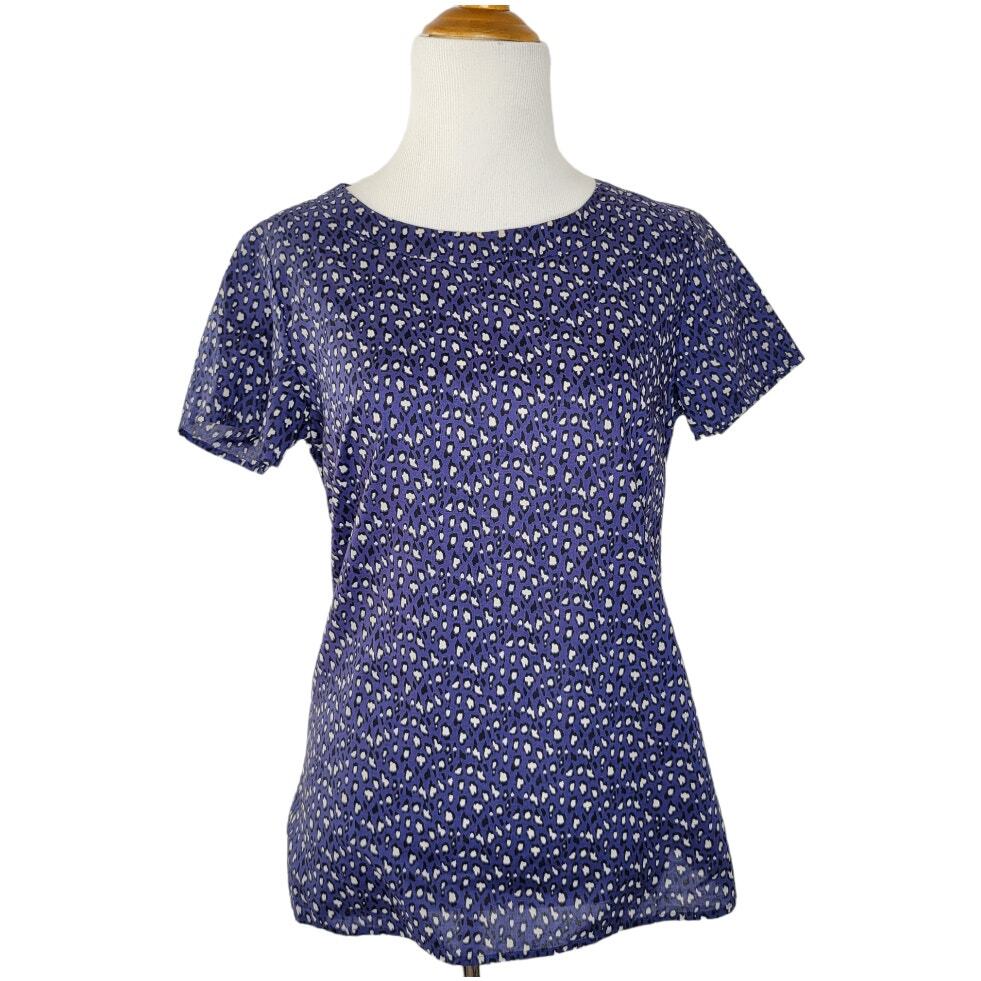 Banana Republic Heritage Blouse Animal Print Blue Short Sleeve Cotton Women 0