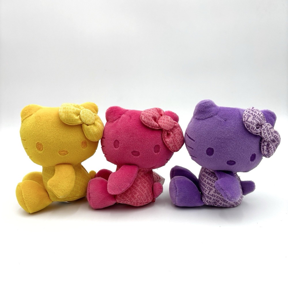 Hello Kitty Colors 35th Anniversary Plush Lot Of 3 2009 Sanrio - Pink Yellow