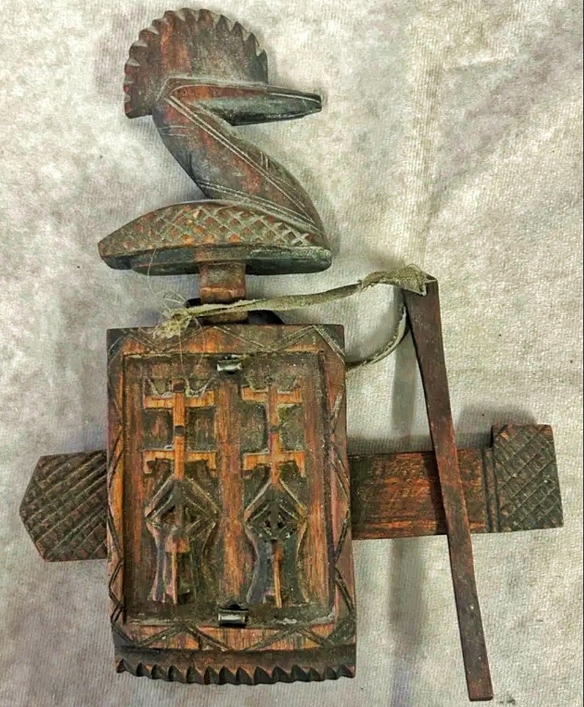 Antique African Carved Wooden Door Lock Figural Dogon Style Folk Art Vintage