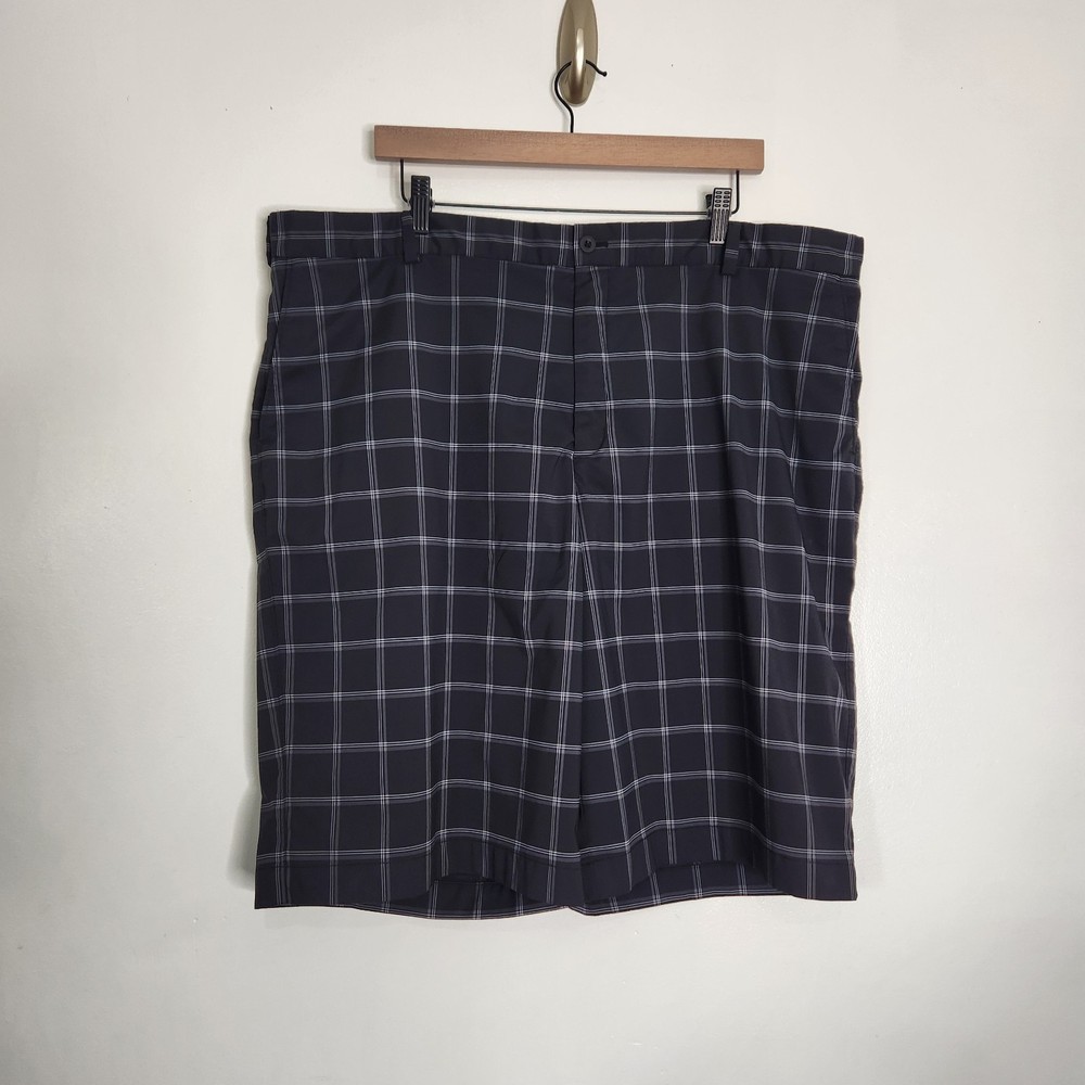 Nike Golf Shorts 42 Mens Black White Gray Plaid Dri FIT 487306-010 Flat Front