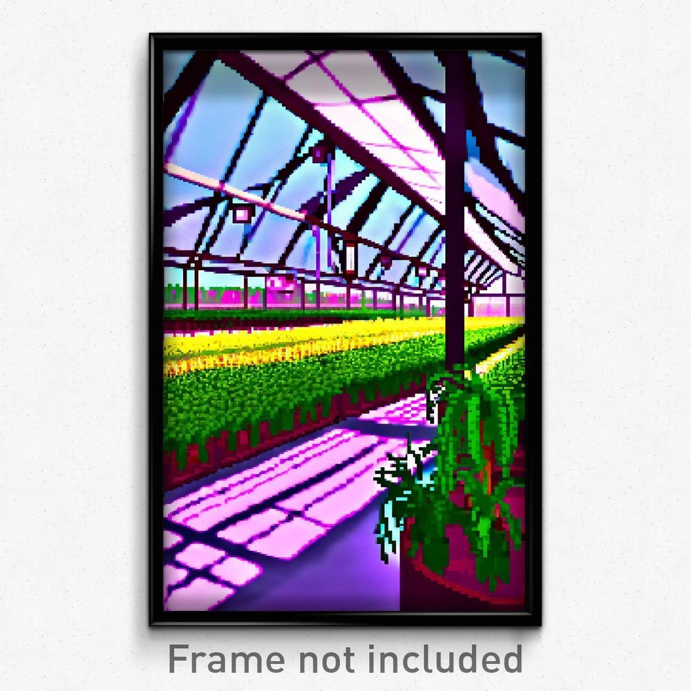 Pixel Art Poster - Zany Greenhouse (8 Bit Psychedelic Trippy Video Game Print)