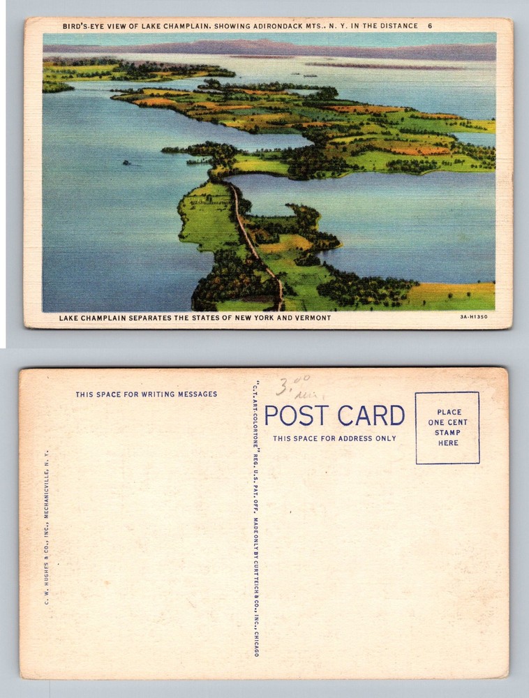 Lake Champlain, NY-New York, Birds Eye Lake & Adirondack Mtns Vintage Postcard