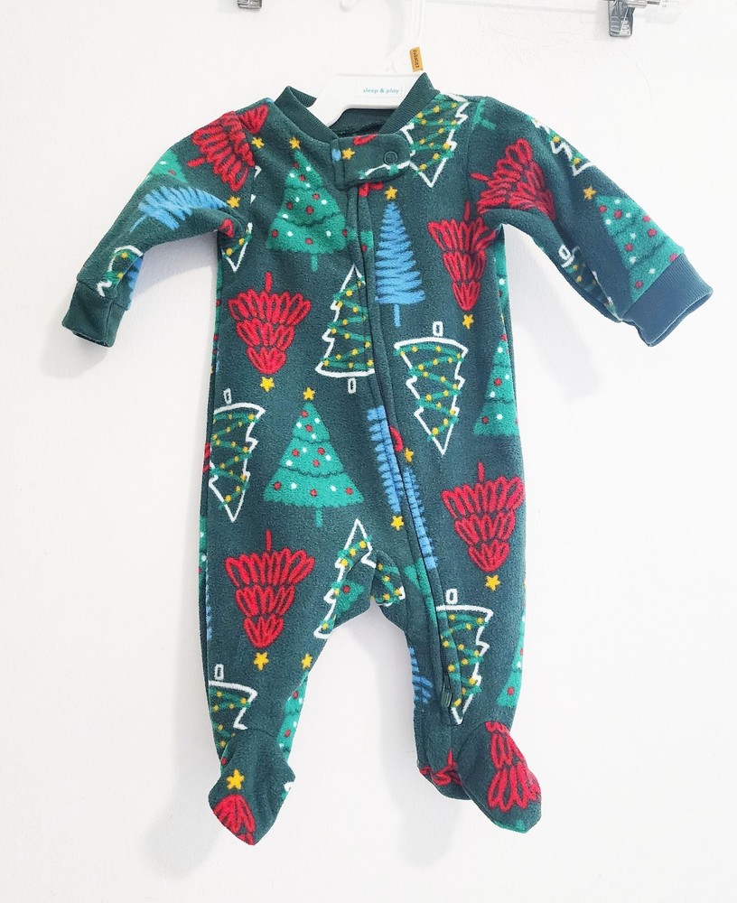 Carter's Baby Unisex Xmas Tree Zip Up Fleece Sleep & Play Sz 18M - NWT