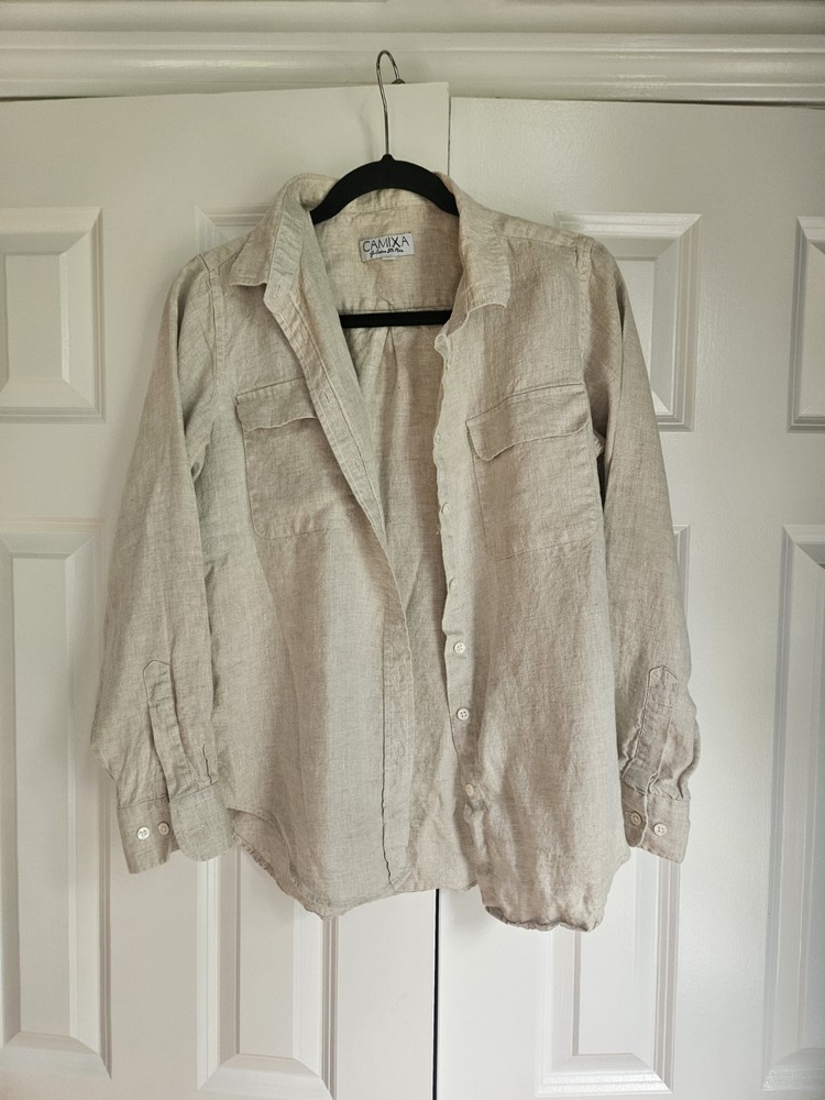 Beige Women's Camixa L Linen Button Down Shjrt