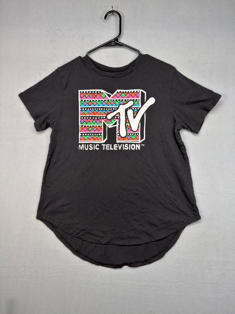 MTV Graphic T Shirt Mens XL Black Music Television Logo Colorful Print Tee