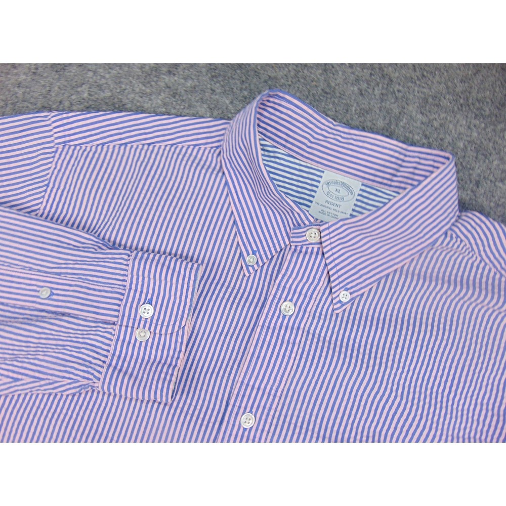 Brooks Brothers Shirt Mens XL Regent Pink Blue Striped Seersucker Button Down