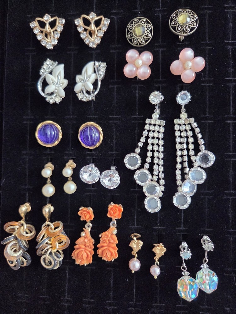Vintage Rhinestone Earrings Lot QUALITY Clip On Screw Back Crystal & Pearl