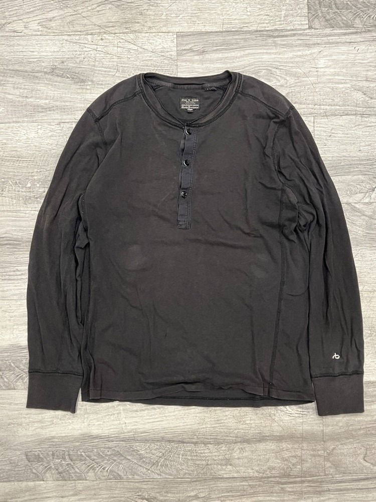 Rag Bone New York Henley Long Sleeve Shirt Black Size S