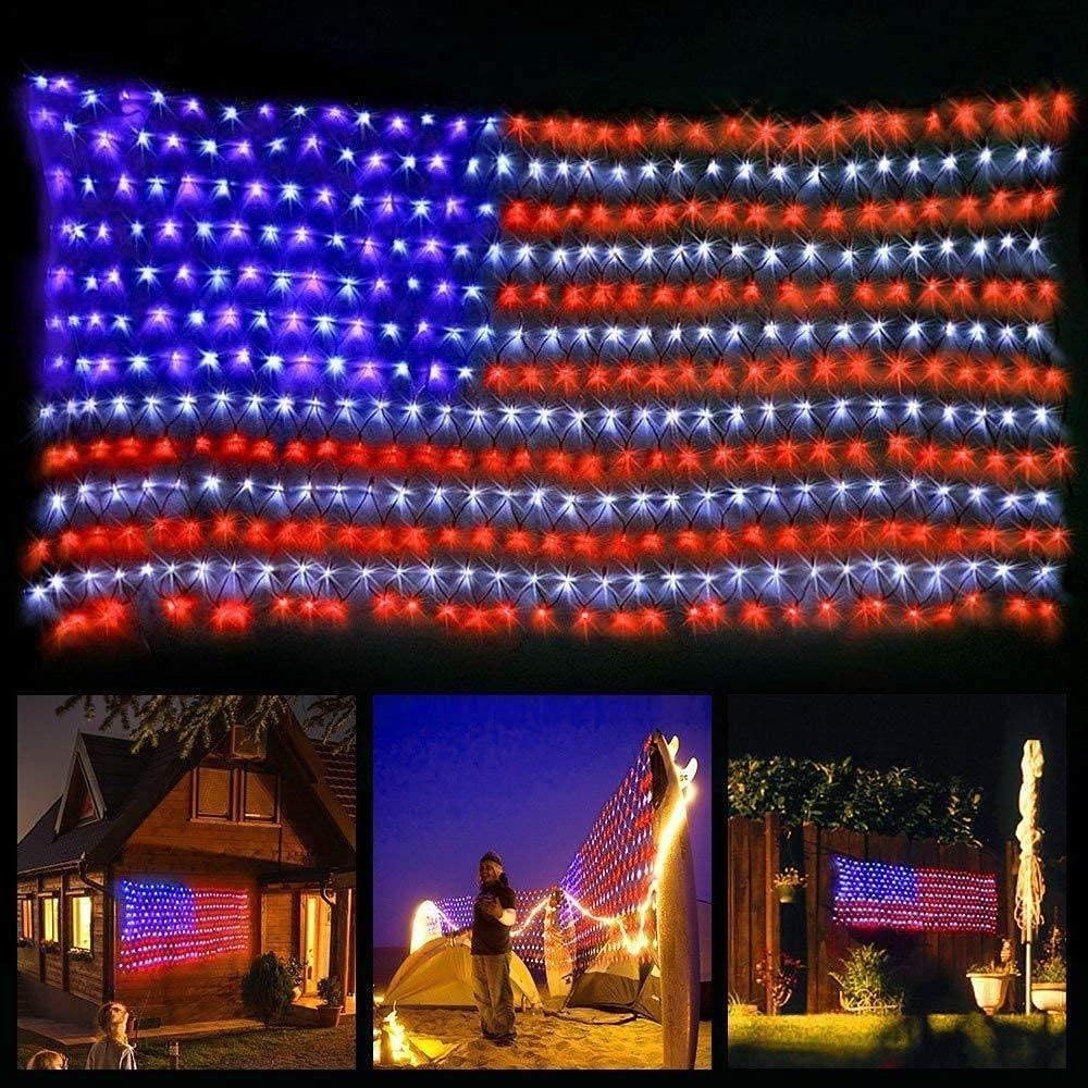 American Flag Lights with 420 Super Bright LEDs,Waterproof Led Flag Net Light o