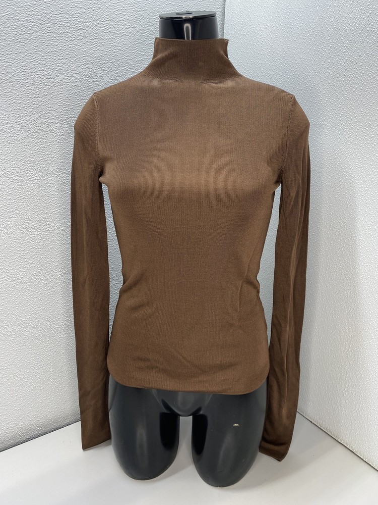 L'Academie Womens Top Brown Size S By Marianna Sydni Knit Long Sleeve Turtleneck