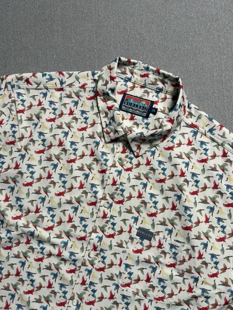 Burlebo Shirt Mens 2XL Short Sleeve Button Up All Over Duck Print Performance