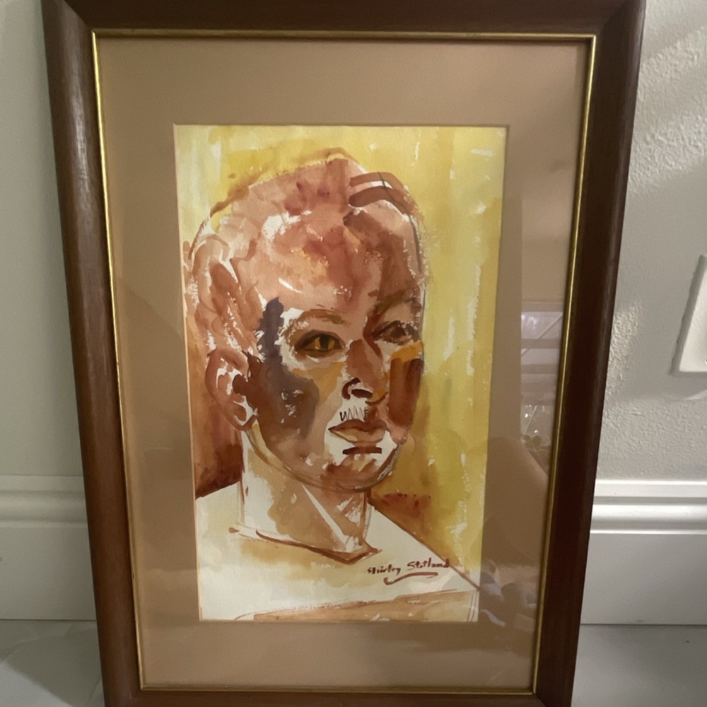 Shirley Setland Signed Portrait Woman Drawing on Paper, Matted & Framed