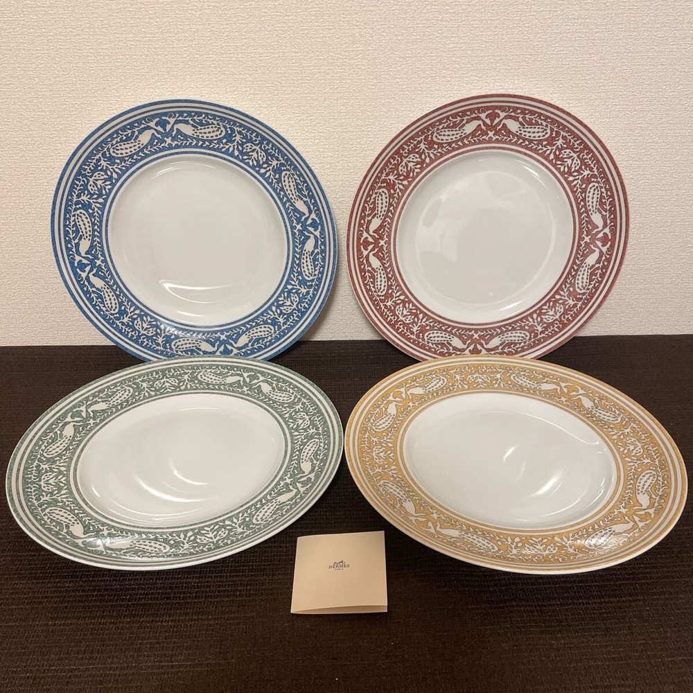 Hermes Early America Serving Plate 33 cm x 4 cm porcelain animal bird 4 Set BNIB