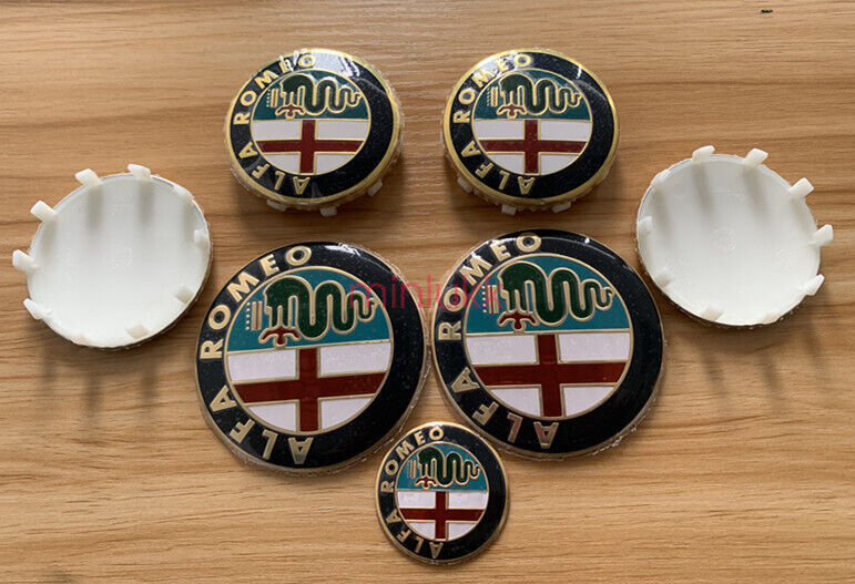 7pcs ALFA ROMEO Car Badge 74mm Hood/Rear 60mm Wheel 40mm Steering Wheel Gold