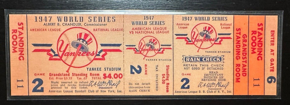 New York Yankees 1947 World Series Game 2 REPLICA ticket vs Brooklyn Dodgers