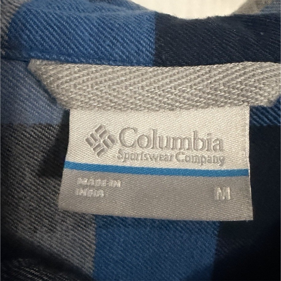 Columbia Men's Flannel Plaid Button-Up Shirt Blue Gray Black Long Sleeve Size M