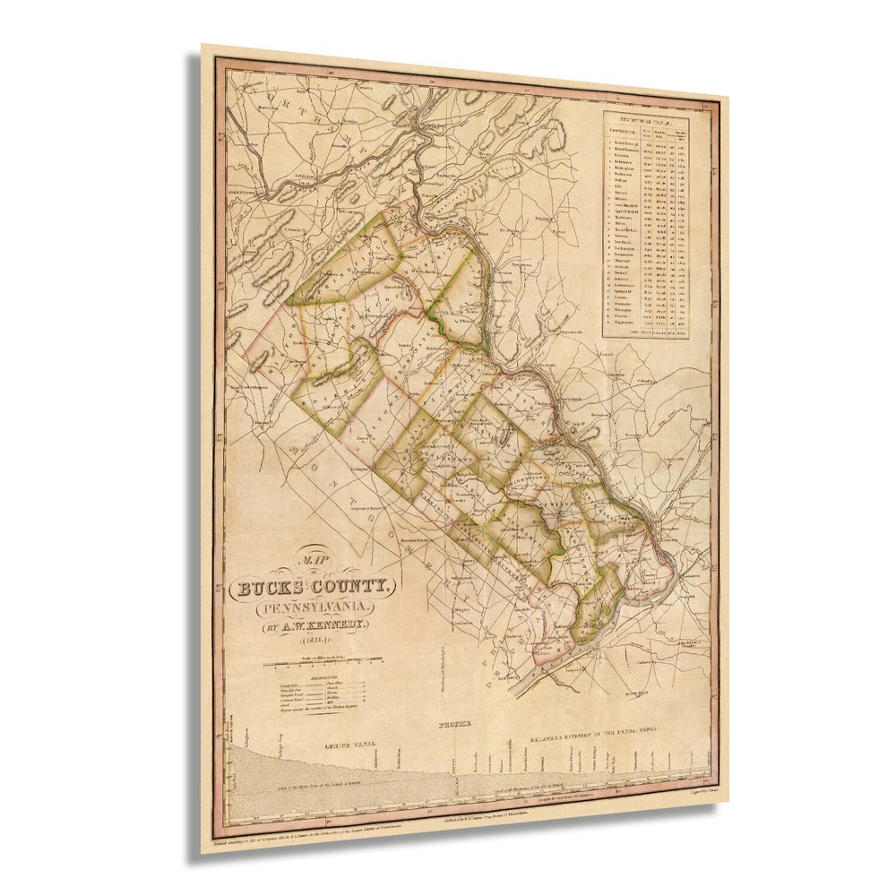 1831 Map of Bucks County Pennsylvania - Vintage Bucks County PA Wall Art Poster
