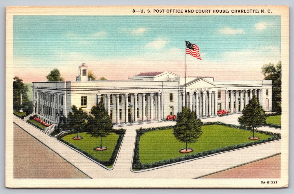 Charlotte North Carolina U.S. Post Office and Court House flag postcard (A4)