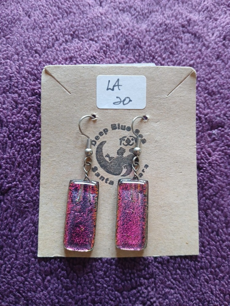 Pink Iridescent Glass Dangle Earrings Rectangle Shape Brand New
