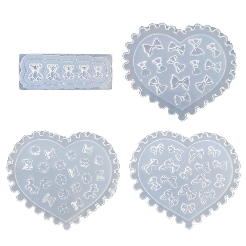 4Pcs Bear Bowtie Silicone Mold for Epoxy Resin DIY Craft Jewelry Making