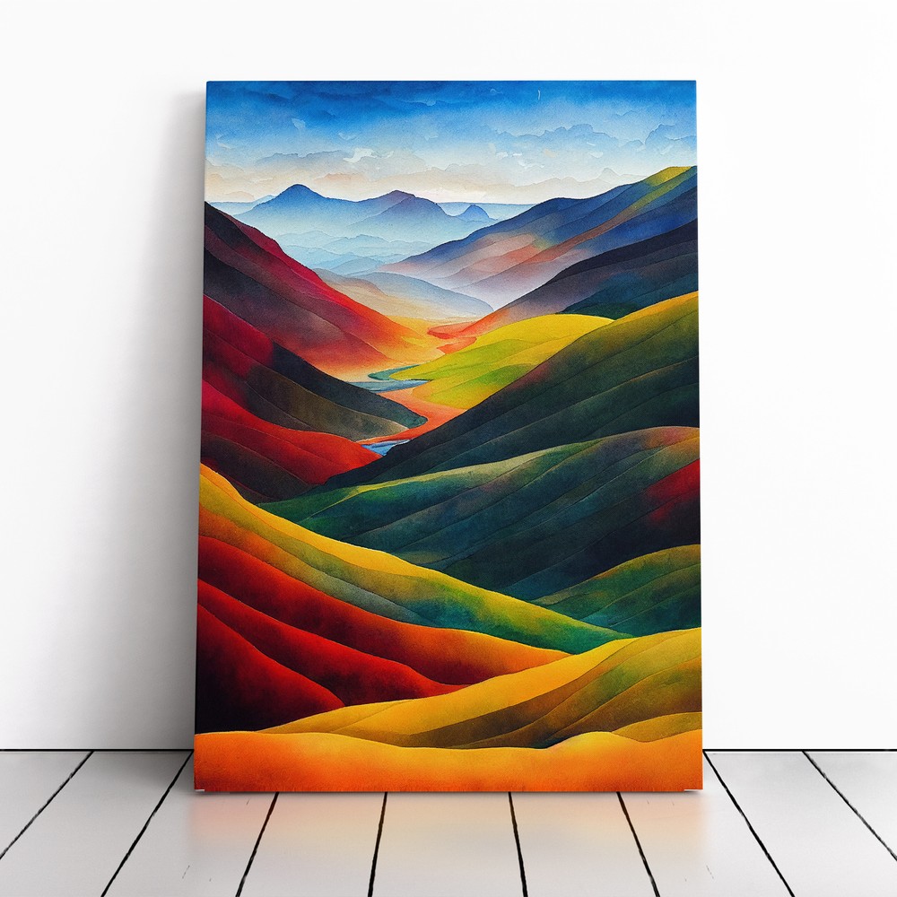 Colourful Mountain Landscape No.4 Canvas Wall Art Print Framed Picture Decor