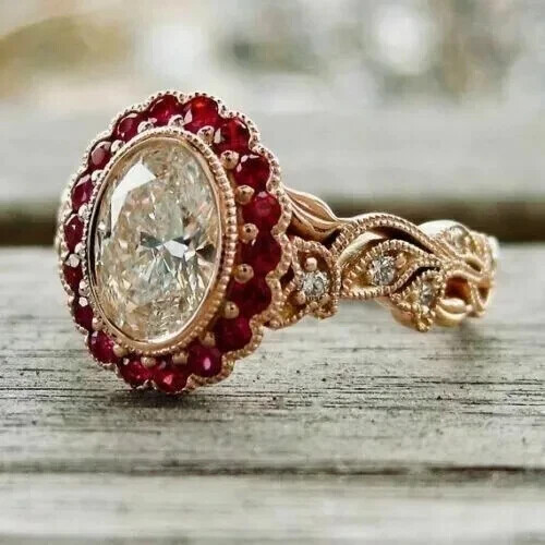 2Ct Oval Lab Diamond Halo Ring in 14k Rose Gold for Women