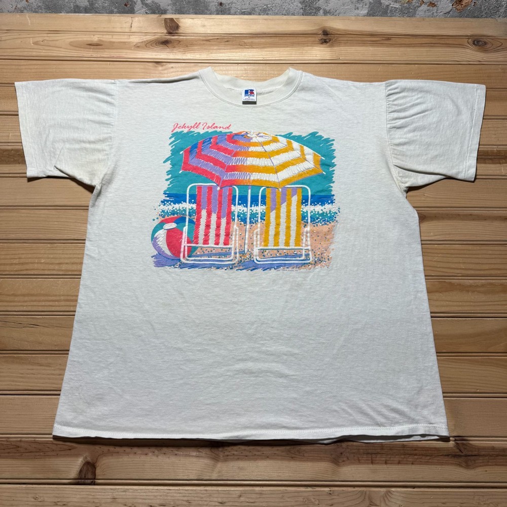 Vintage 90s Jekyll Island Beach Umbrella Tropical Souvenir T-Shirt USA Made - XL
