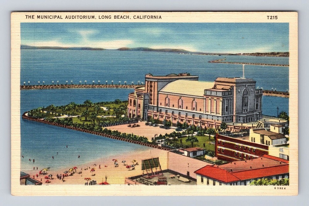 Long Beach CA-California, The Municipal Auditorium, Aerial, Vintage Postcard