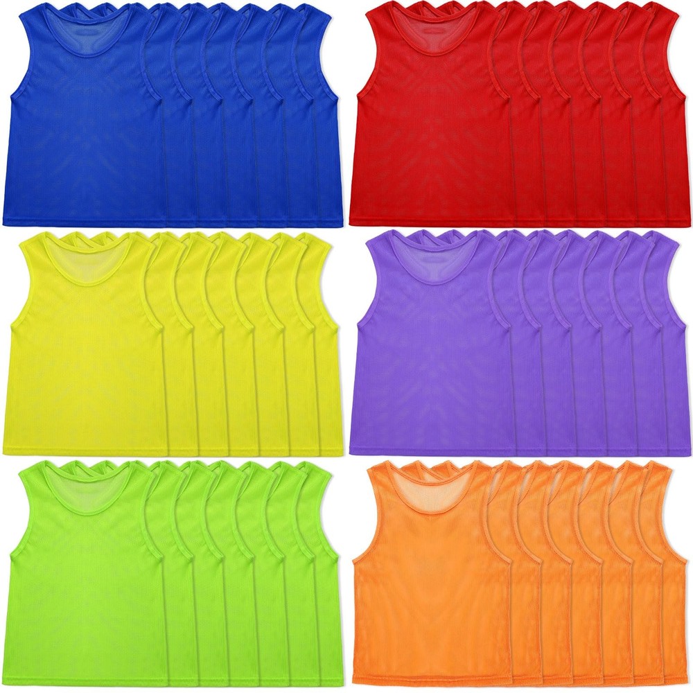 48 Pcs Pinnies Scrimmage Vests Sports Team Mesh Practice Jersey for Youth Bas...