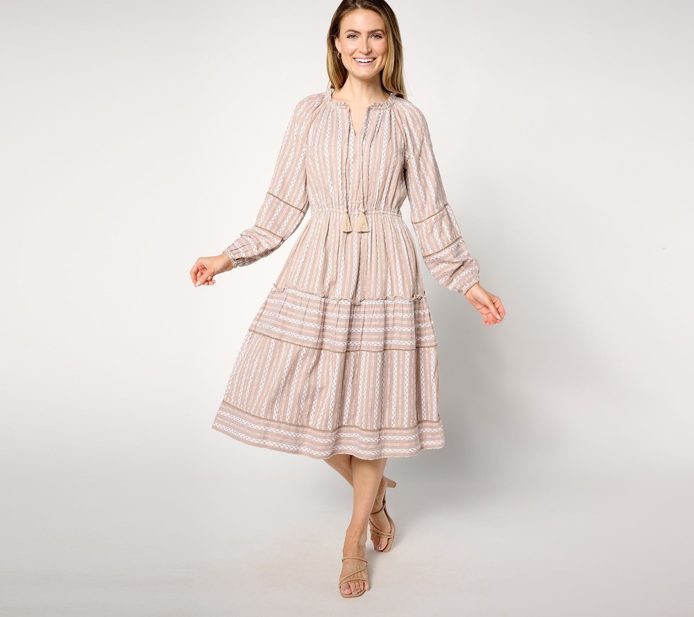 Destination 365 Women's Petite Dress PM Printed Clipped Dot Midi Gray A633136