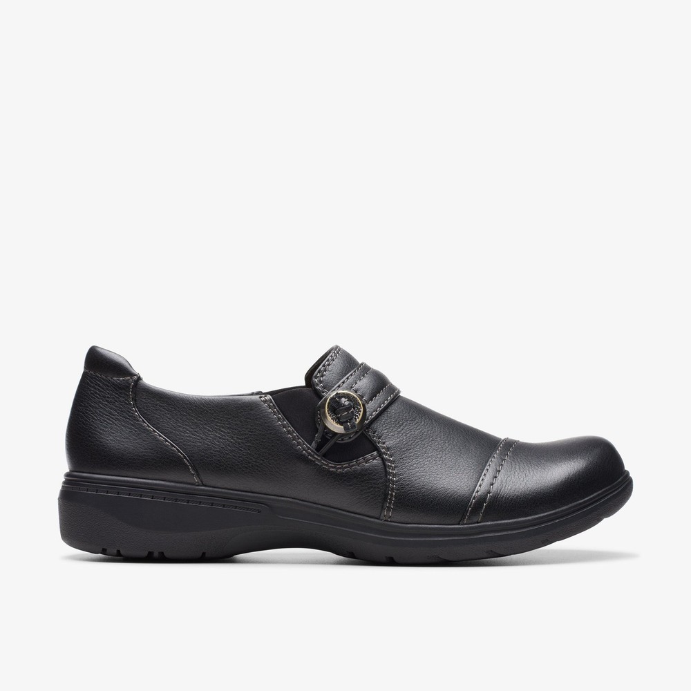 Clarks Womens Carleigh Pearl Black Leather Slip Ons Leather Casual