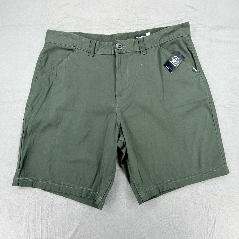 VOLCOM Tustin Shorts Mens 36 Green Carpenter Casual Flat Front Skate Punk