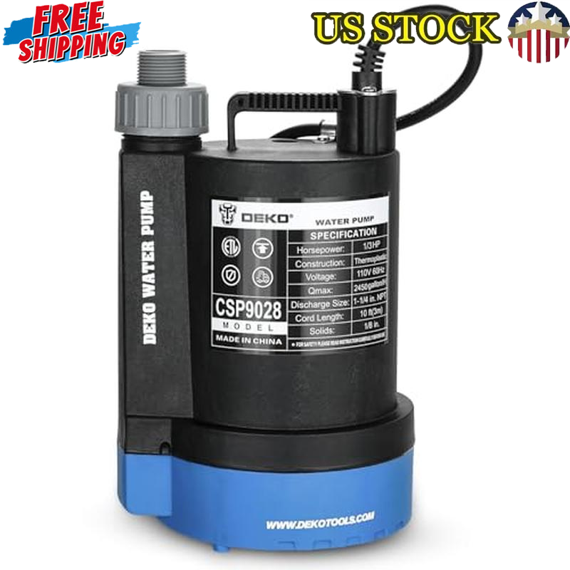 Submersible Water Pump 1/3 HP 2450GPH Utility Electric Portable Transfer Pump US
