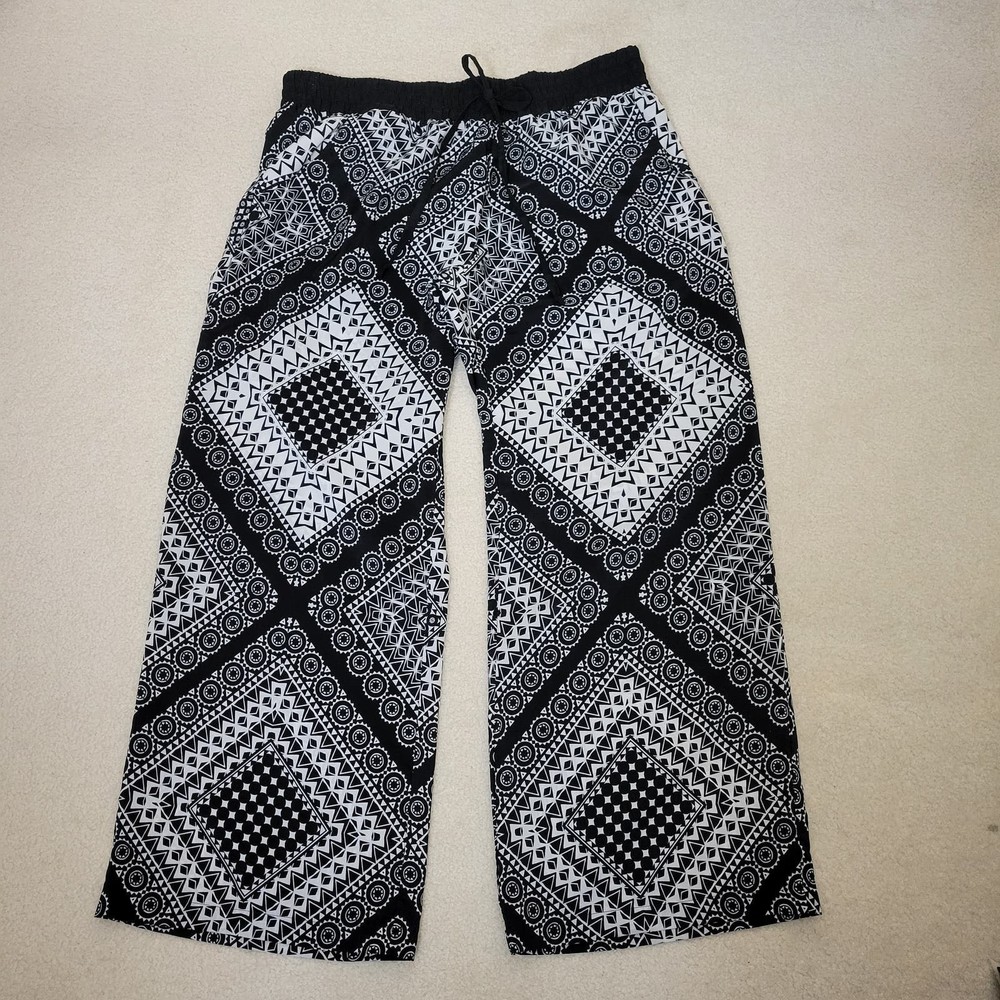 BeBop Sz L Women's Juniors Wide Leg Palazzo Pull On Elastic Waist Bandana Print
