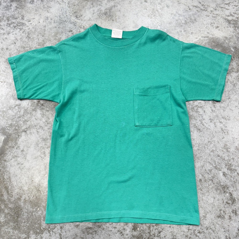 Vintage Pocket T Shirt Mens Small Made In USA Crewneck Plain Tee 90s Soft