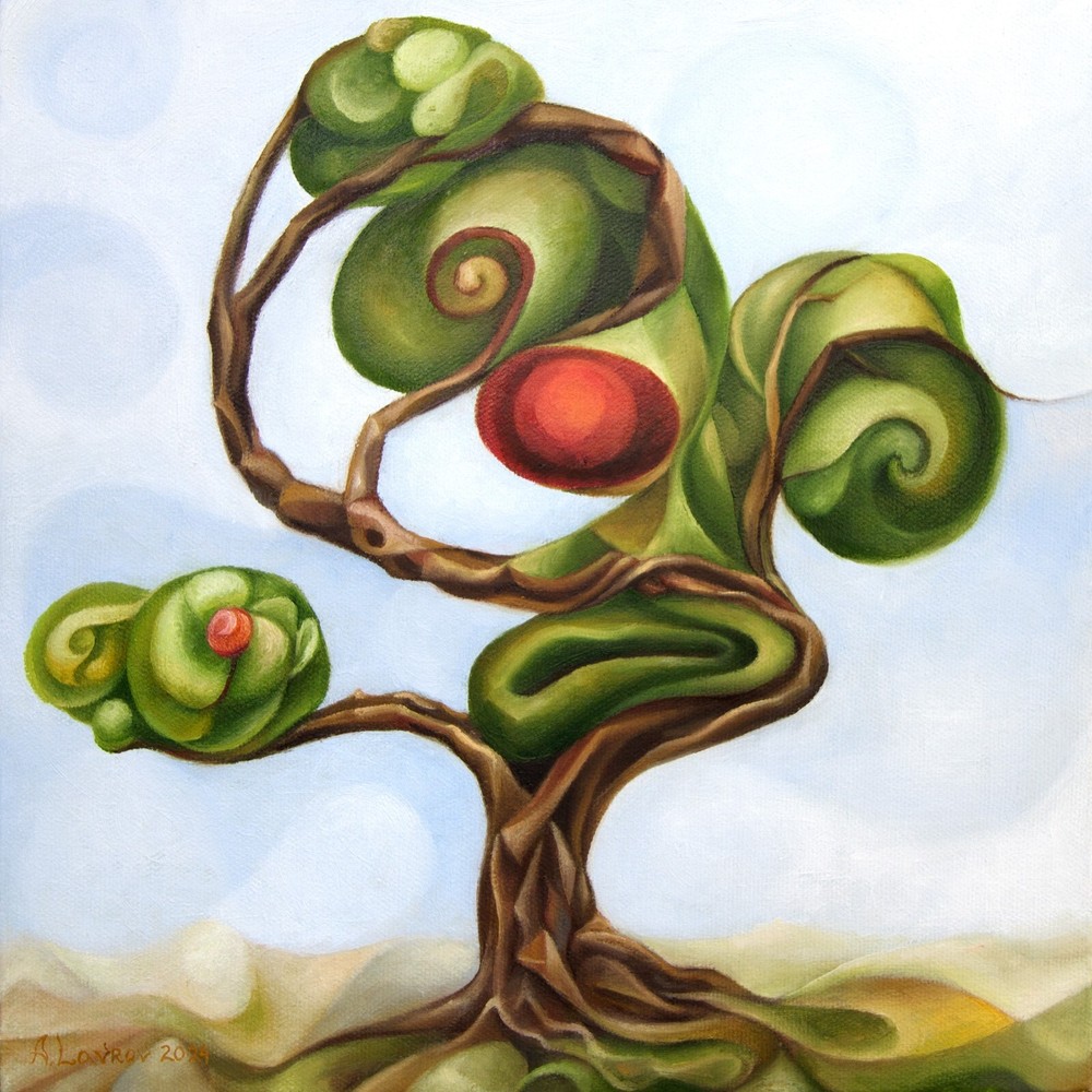 Abstract Tree Oil Painting by A Lavrov Surrealism Symbolism 10x10 Inch Art-image
