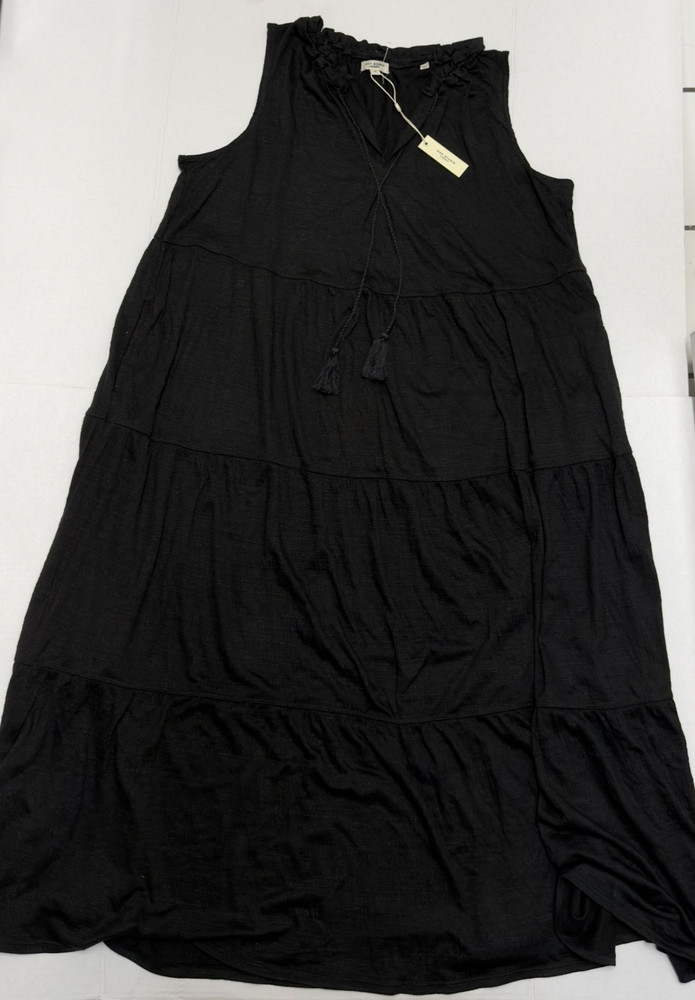 Max Studio Womens Summer Maxi Dress Black V-Neck Sleeveless Polyester Pockets
