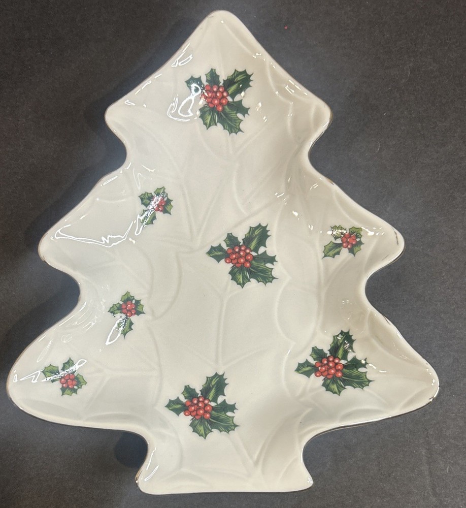 Lefton Vintage Christmas Hand Painted Holly Candy Dish