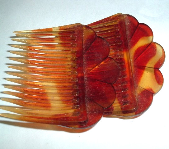 Pair Vintage Art Deco Lucite Tortoise Slide Hair Combs