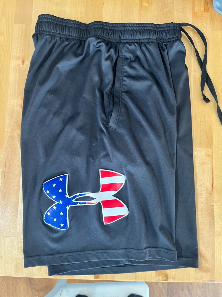 Under Armour 1360442 Men's UA Freedom Rival BFL Shorts - Black - Small Flag EUC