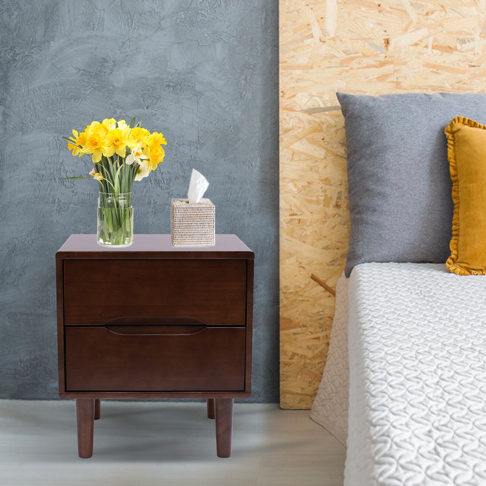 Wood Nightstand Bed Sofa Side End Coffee Table 2 Storage Drawers Bedroom US