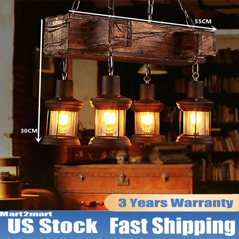 Rustic Chandelier Pendant Lighting Fixture Wooden Ceiling LED Light Hanging Lamp